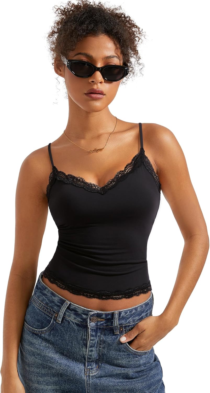 SUUKSESS Women Padded Lace Double Lined Tank Tops for Summer