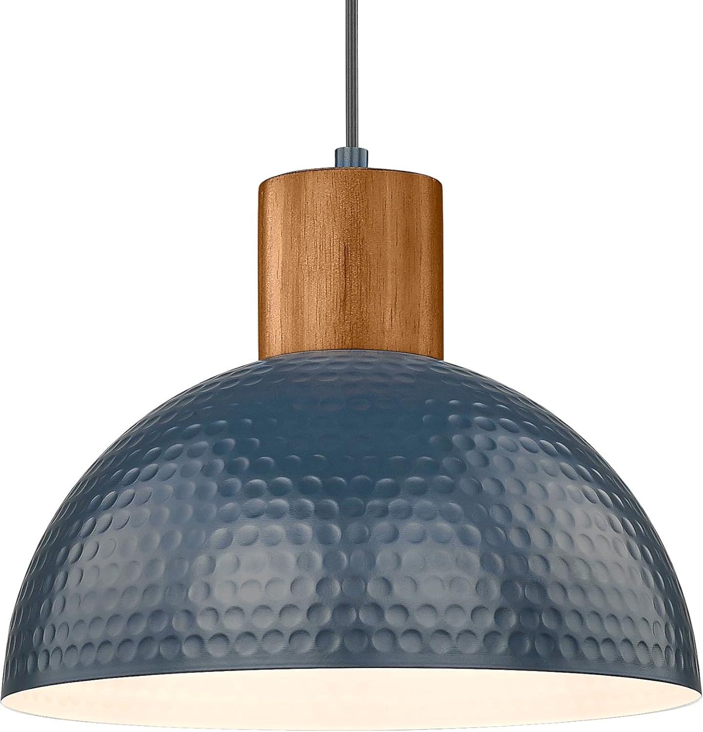 Industrial Pendant Light with Hammered Metal Dome and Wood