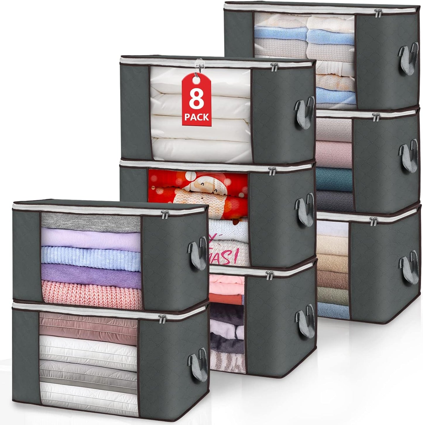 Large Storage Bags for Clothes, 8 Pack Foldable Organizers