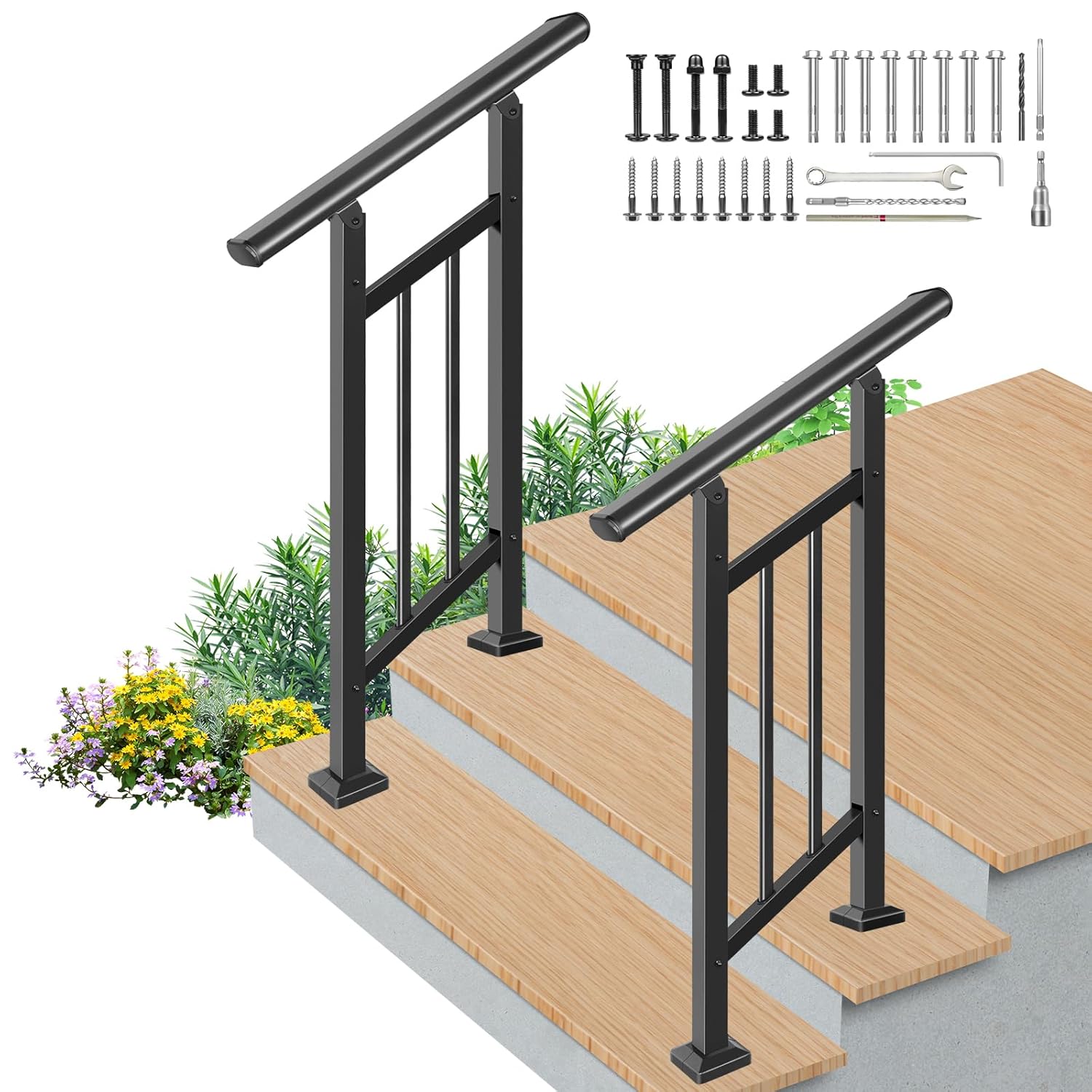 Upgrade 2 Pack Handrails for Outdoor Steps - Adjustable Railing Kit