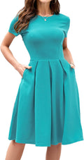 oxouly Women's Vintage Half Sleeve O-Neck Swing Dress - Flattering