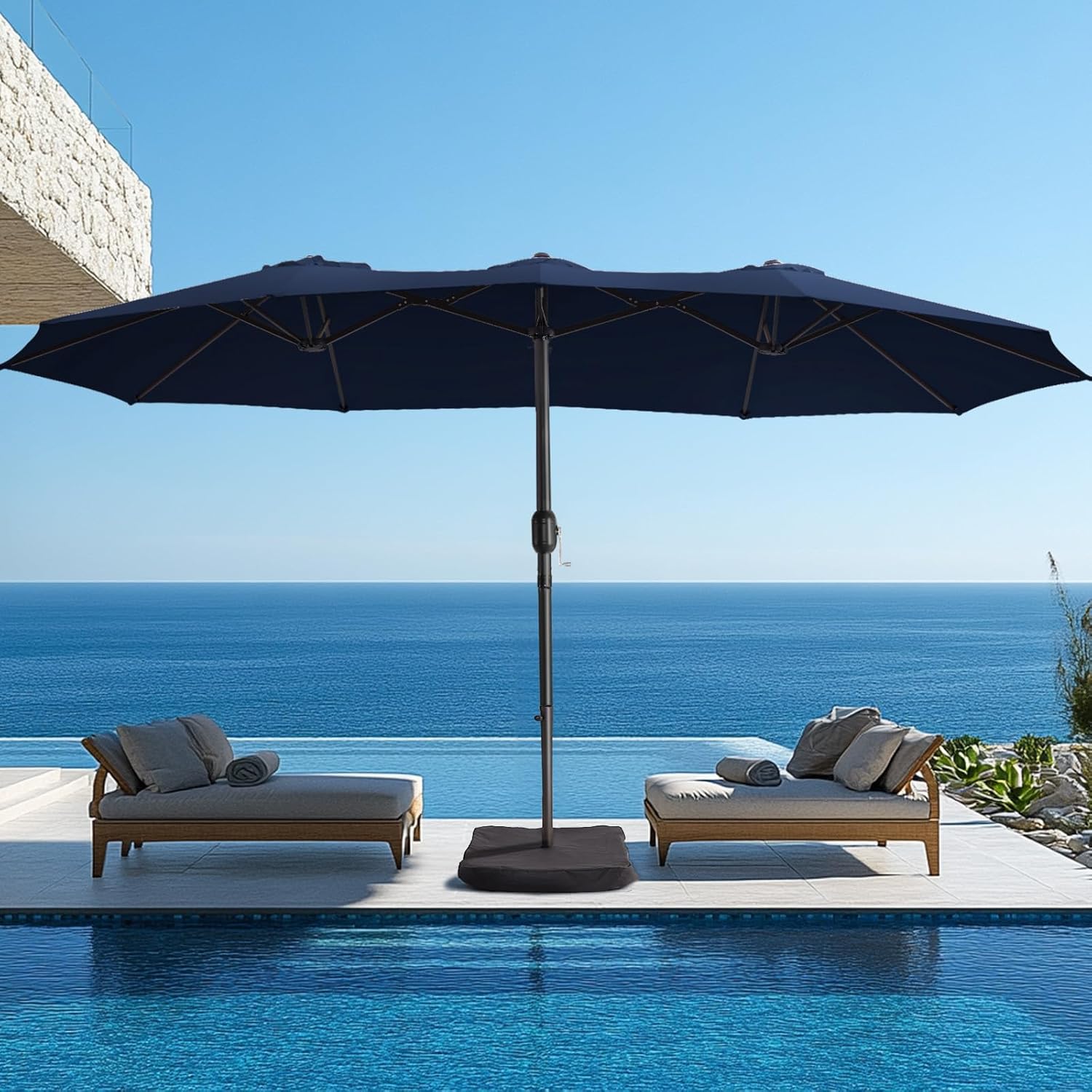 15ft Double-Sided Patio Umbrella with Base for Outdoor Use