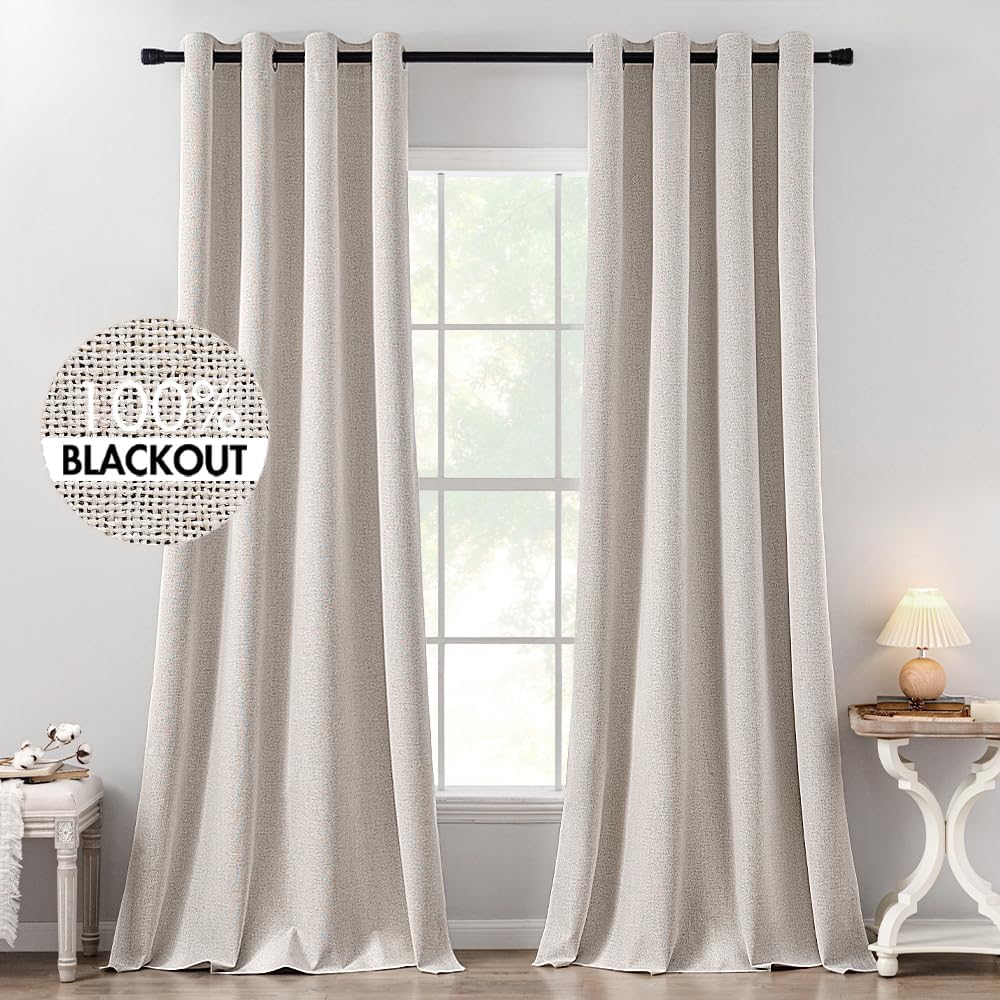 MIULEE Blackout Linen Textured Curtains for Bedroom & Living Room