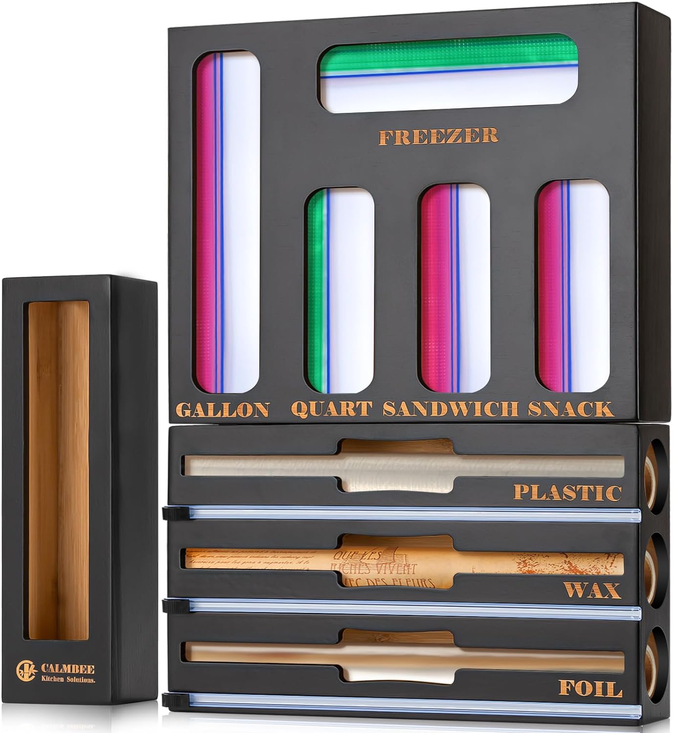 9-in-1 Bamboo Kitchen Organizer for Wraps and Bags Storage