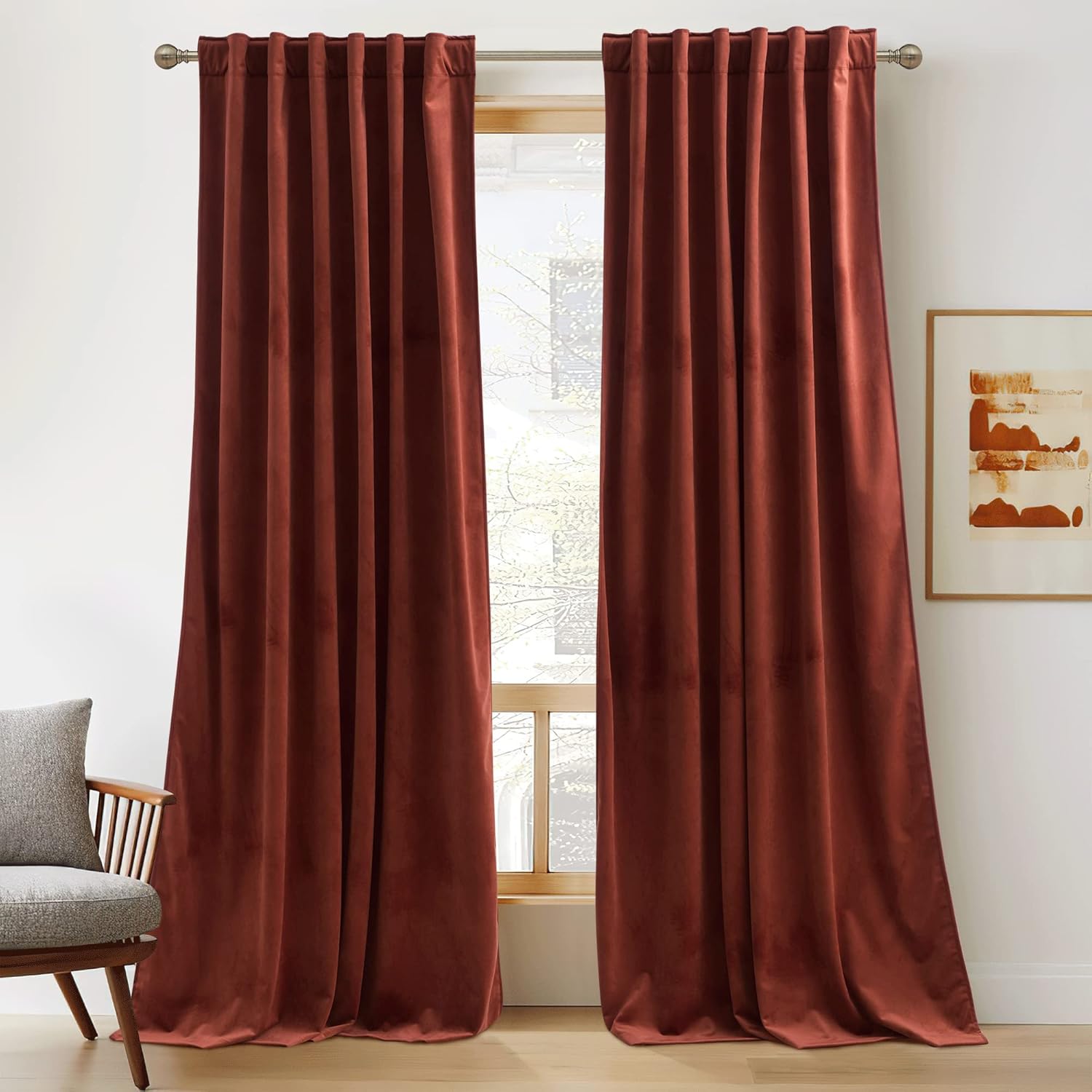 RYB Home Rust Red Velvet Curtains for Elegant Room Darkening