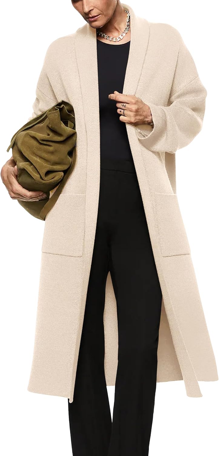 Womens Long Sleeve Maxi Cardigan Open Front Oversized Sweater