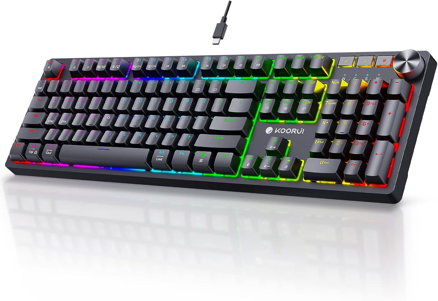 KOORUI Red Switch Gaming Keyboard: RGB Backlit, Volume Knob
