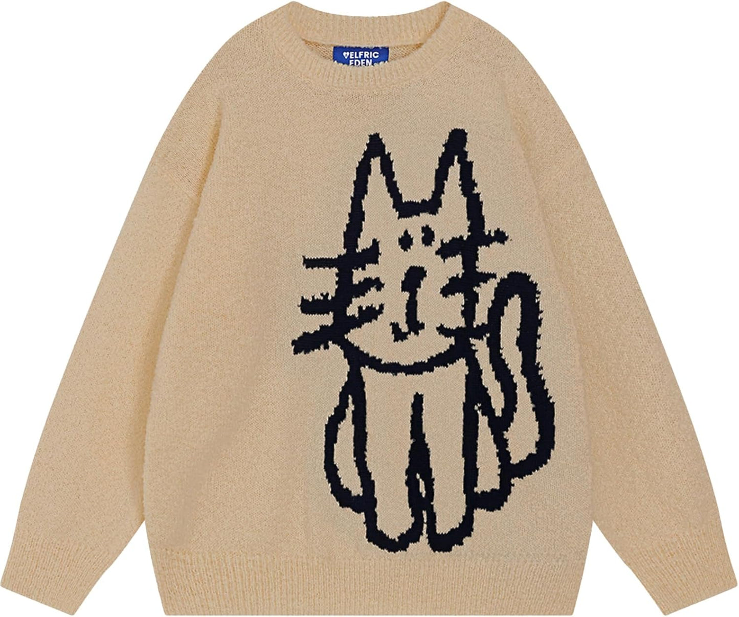 Aelfric Eden Women's Oversized Pullover Sweater with Cat Graphic