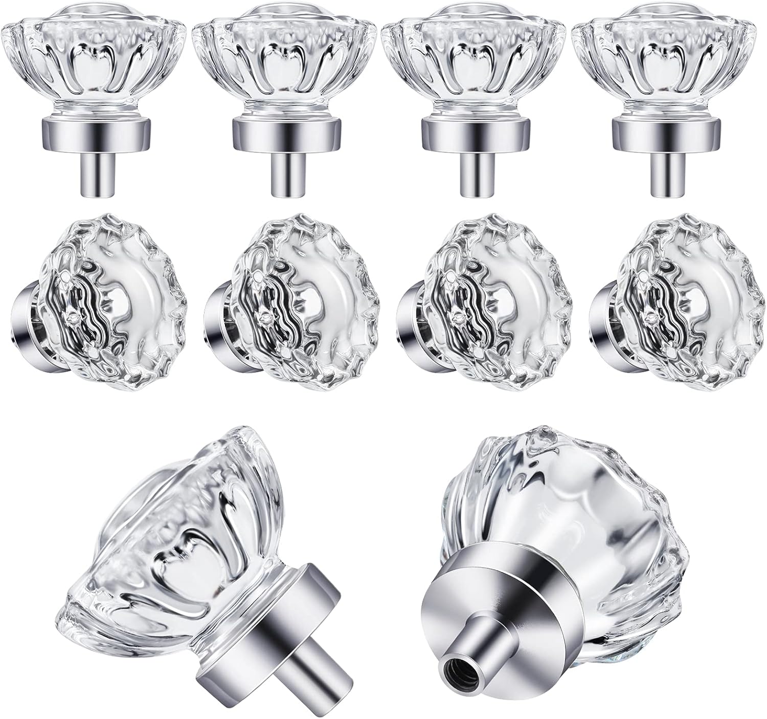 8 Pack Polished Chrome Crystal Knobs for Vintage Cabinets