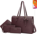 Laptop Bag for Women Large Leather Tote with USB Charging Port - 4pc