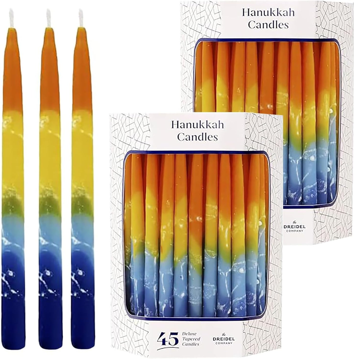 Deluxe Sunburst Tri Colored Hanukkah Candles for Menorahs