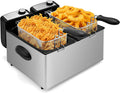 Electric Double Deep Fryer with 2 Baskets & Lids - Fast 3000W Frying