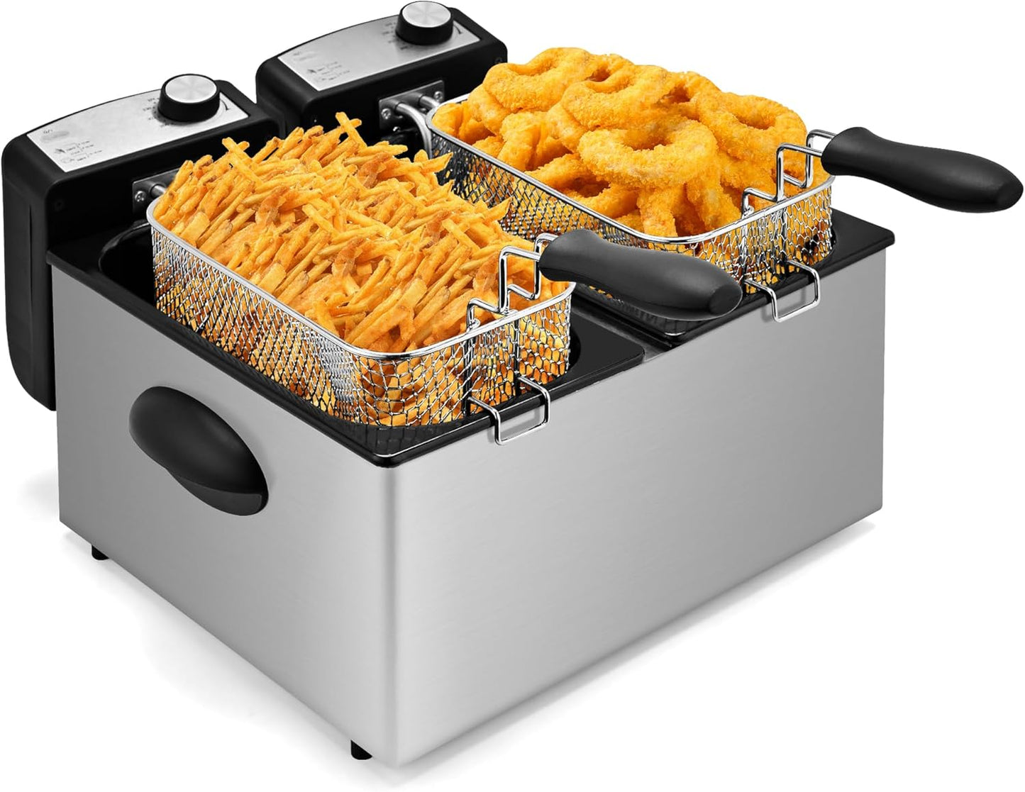 Pukomc Electric Double Deep Fryer with 2 Baskets & Lids