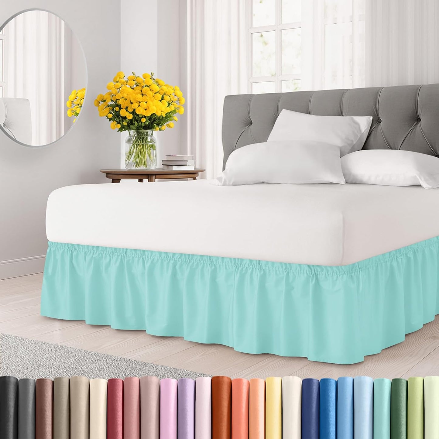 Wrap Around Dust Ruffle Bed Skirt - Spa Blue for King Beds