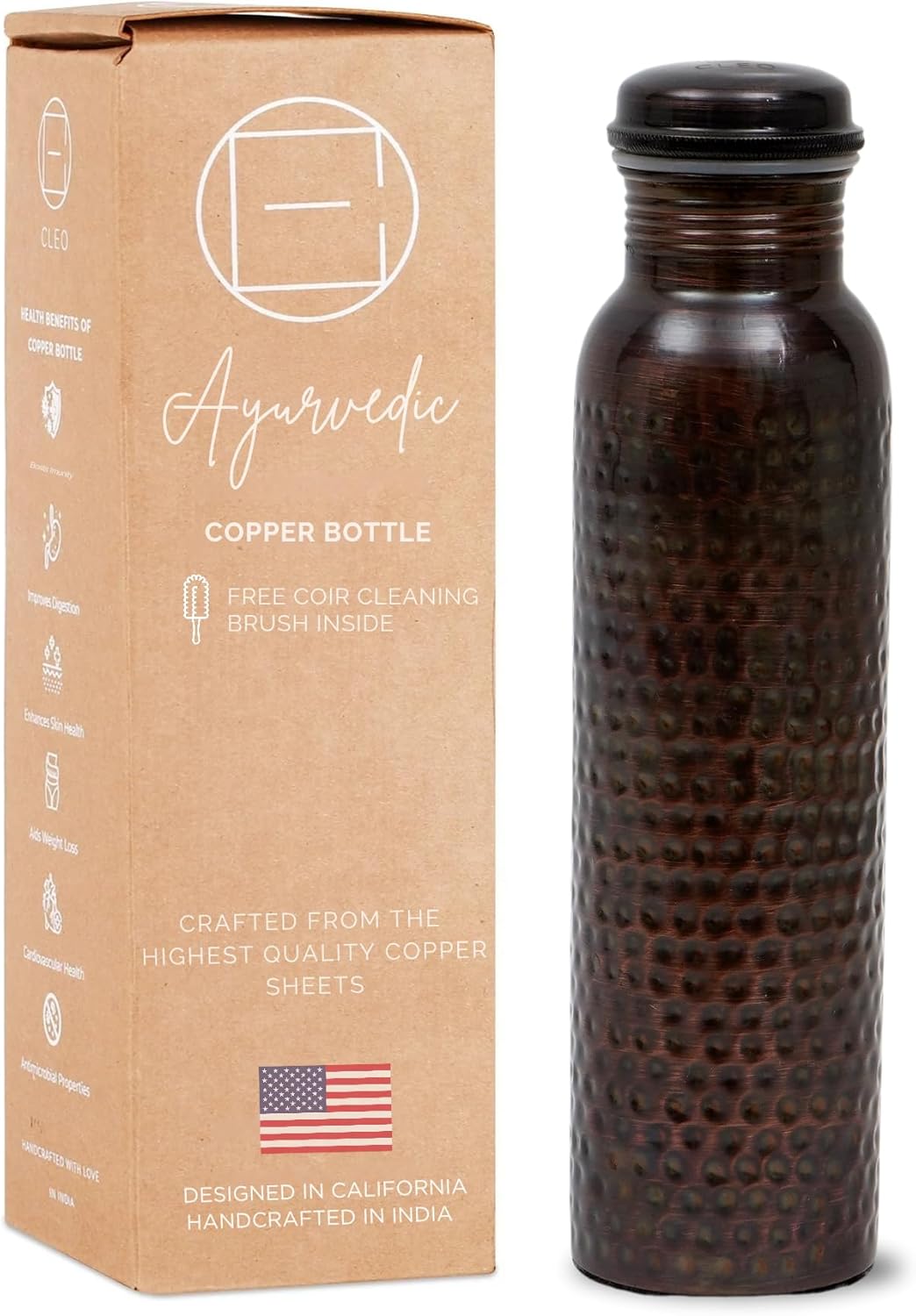 Hammered Copper Bottle for Yoga and Ayurvedic Hydration