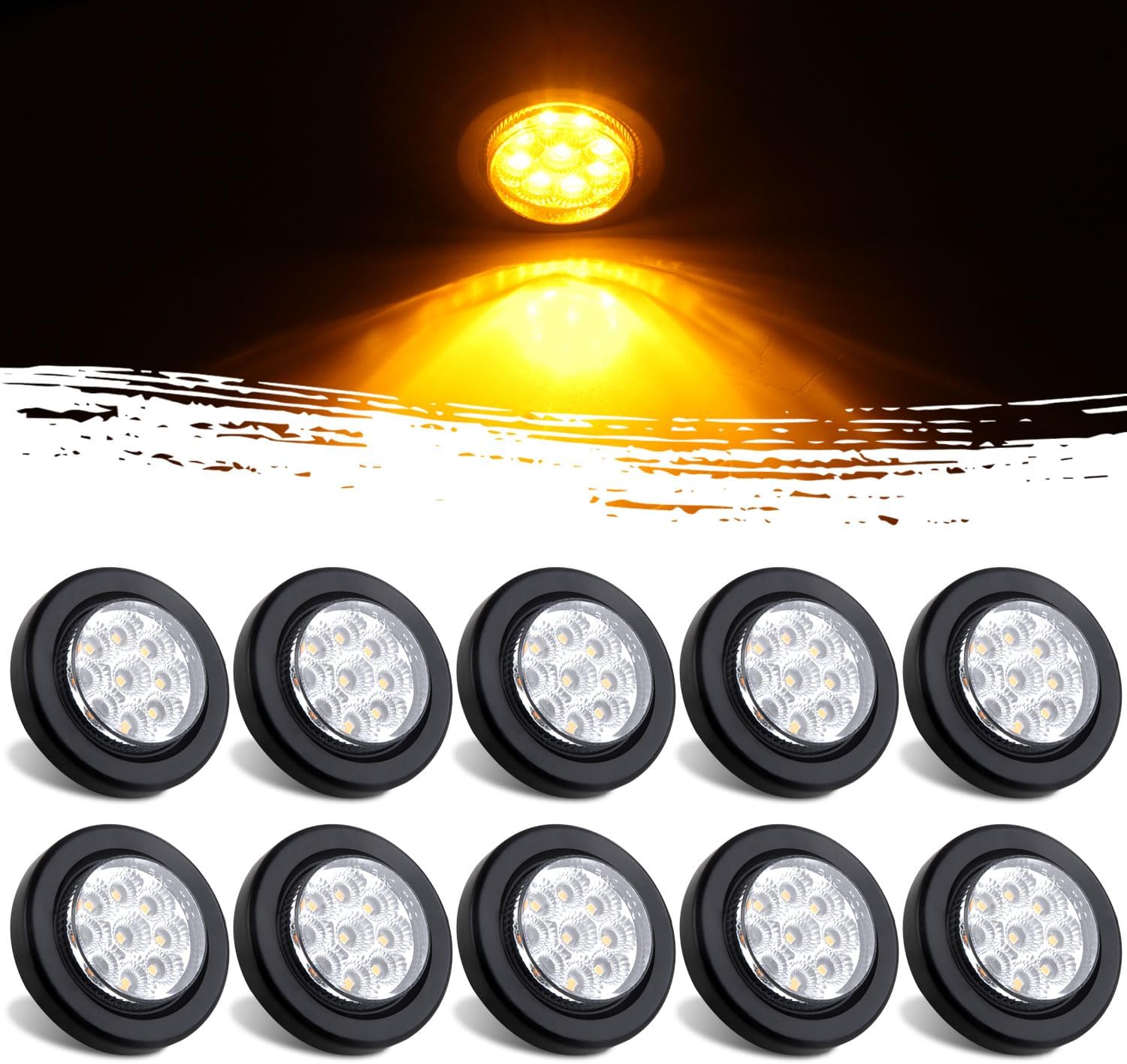 10Pcs 2 Inch Round LED Marker Lights for Trucks and Trailers
