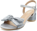 Bowknot Low Chunky Heels Mules Sandals - Pleated Bridal Bow