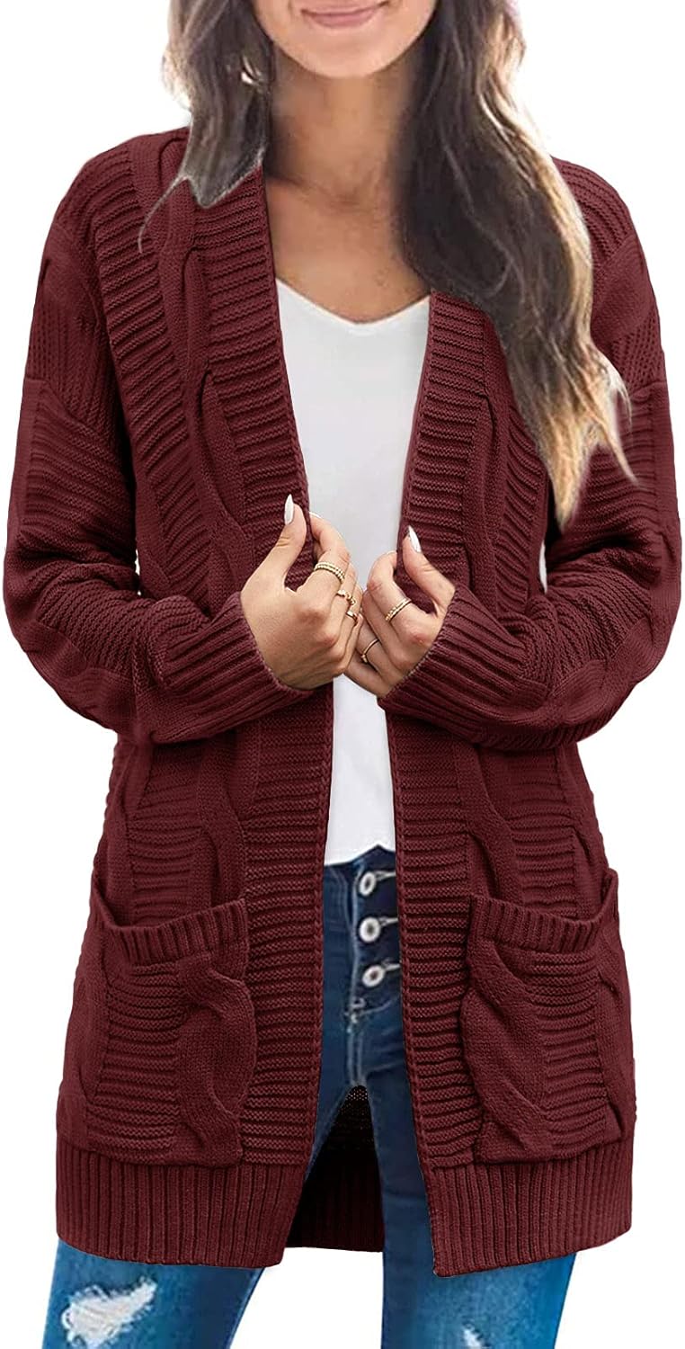 MEROKEETY Women's Long Sleeve Cable Knit Cardigan Sweater Coat
