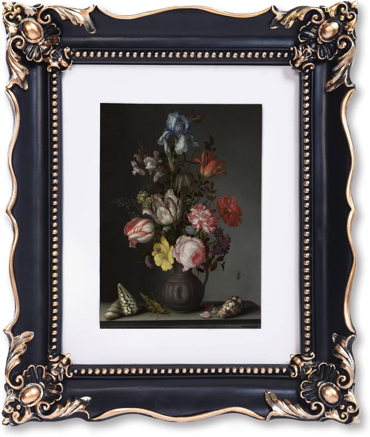 Vintage 8x10 Picture Frame with Embossed Flower Design in Black