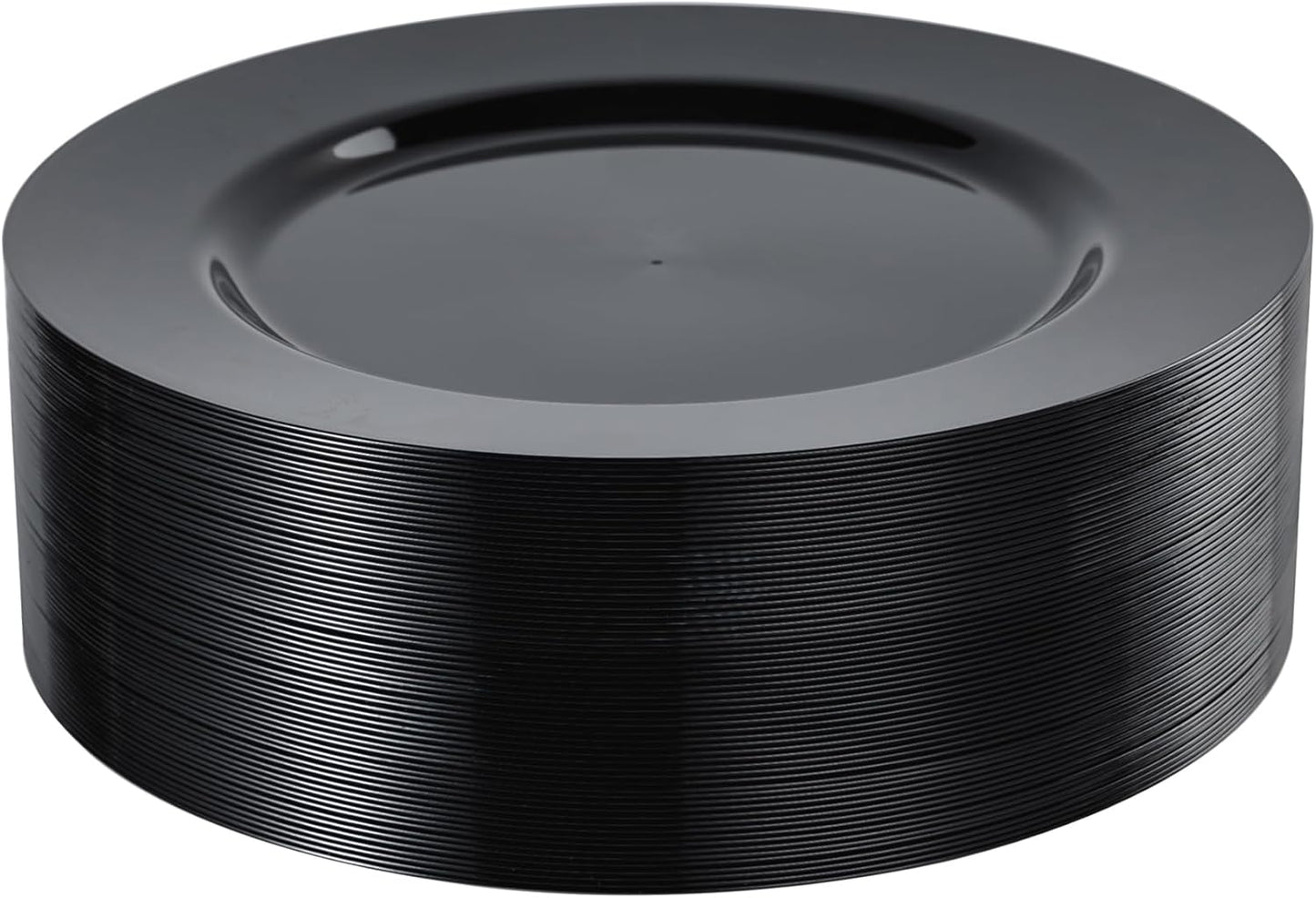 50 PCS Heavy-Duty Black Plastic Dinner Plates - Perfect for Parties!