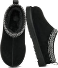 Women's Fuzzy House Slippers Genuine Suede Fluffy Winter Slip-On