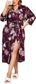 Womens Plus Size Kimono Robe Long Knit Bathrobe (Style WQ74)
