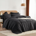 King Size Comforter Set 7 Piece Bed in a Bag - Soft Striped Black