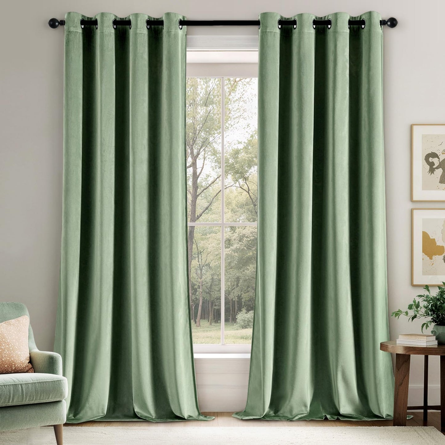 Luxurious Sage Green Velvet Blackout Curtains for Bedroom