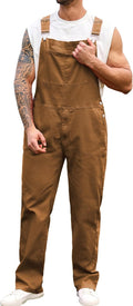 Brown Overalls for Men Denim Bib Jumpsuit - Work Utility Fit