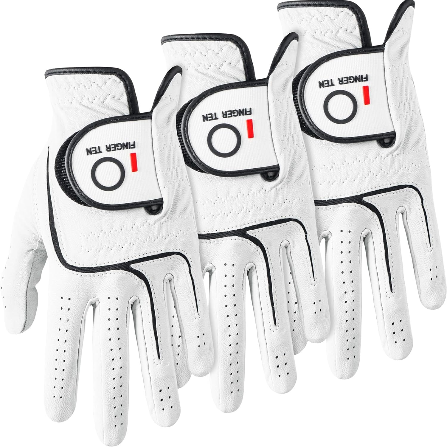 FINGER TEN Mens Premium Soft Cabretta Leather Golf Gloves Pack