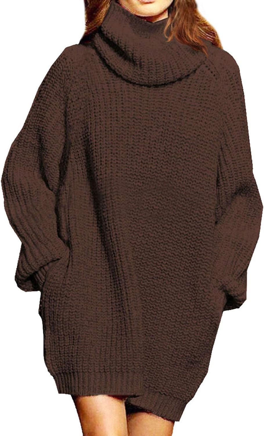 Pink Queen Women's Oversize Turtleneck Sweater Dress for All Seasons