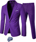 YND Men's One Button 2-Piece Slim Fit Suit with Tie - Classic Set