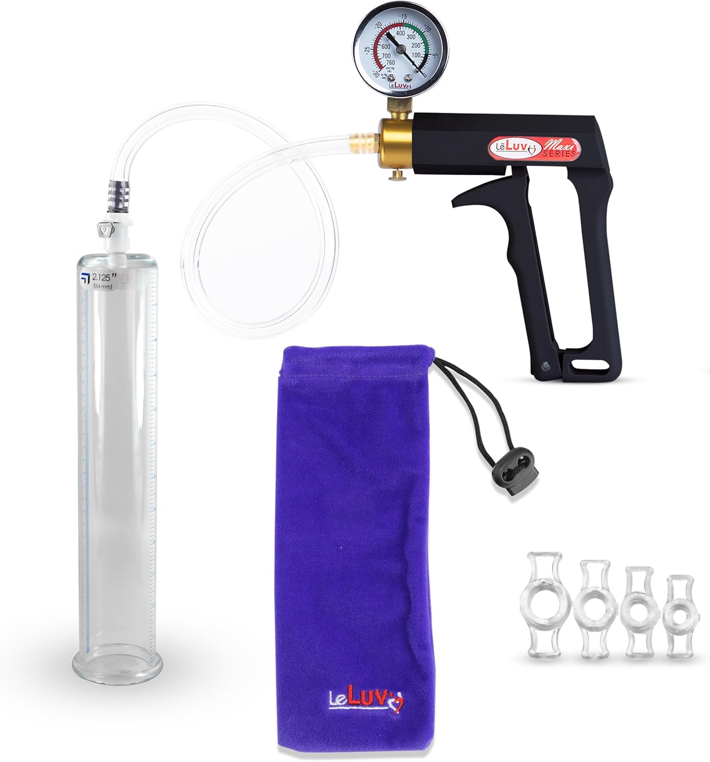 LeLuv Penis Pump Maxi with Gauge and Constriction Rings Bundle