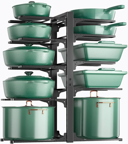 10-Tier Pots and Pans Organizer for Kitchen Cabinets Storage