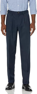 Men's Expandable-Waist Pleated Dress Pants for Classic Style
