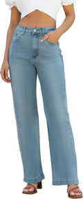 Womens High Waisted Straight Leg Jeans Light Blue Wash - Flattering