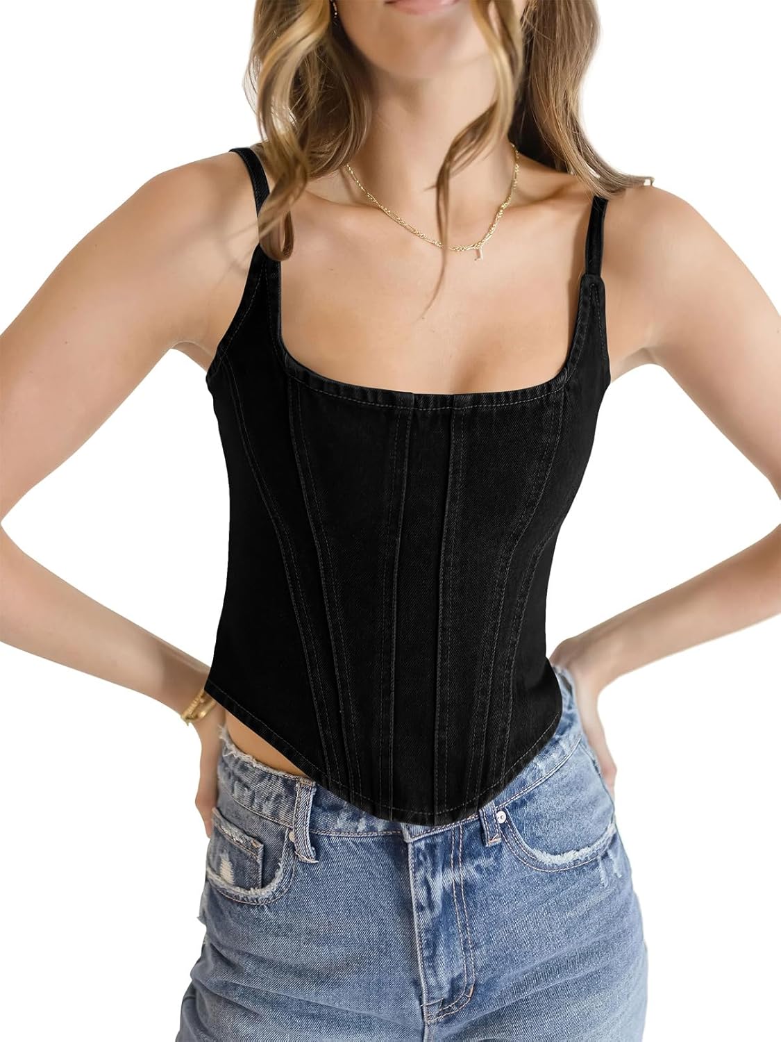 Imily Bela Womens Sleeveless Denim Vest Crop Tank Top for Summer