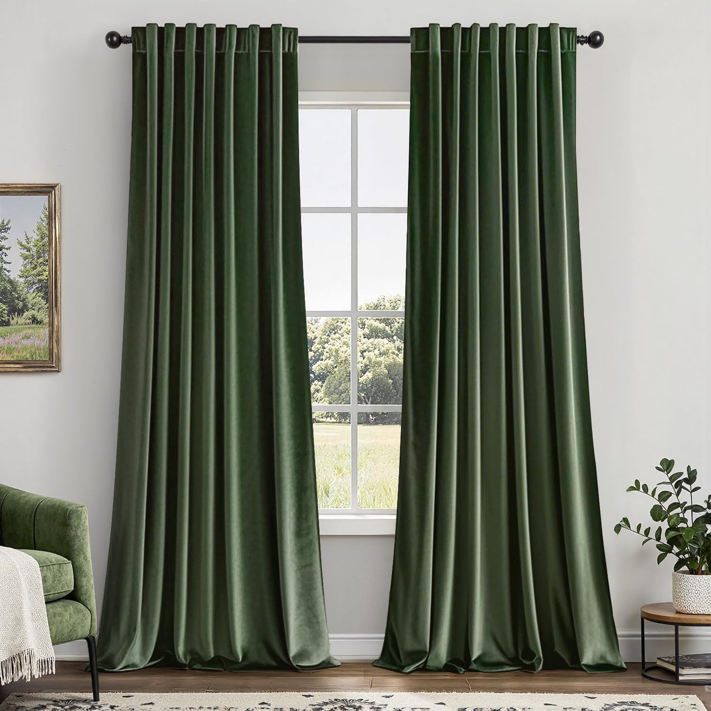 EMEMA Olive Green Velvet Curtains for Living Room and Bedroom