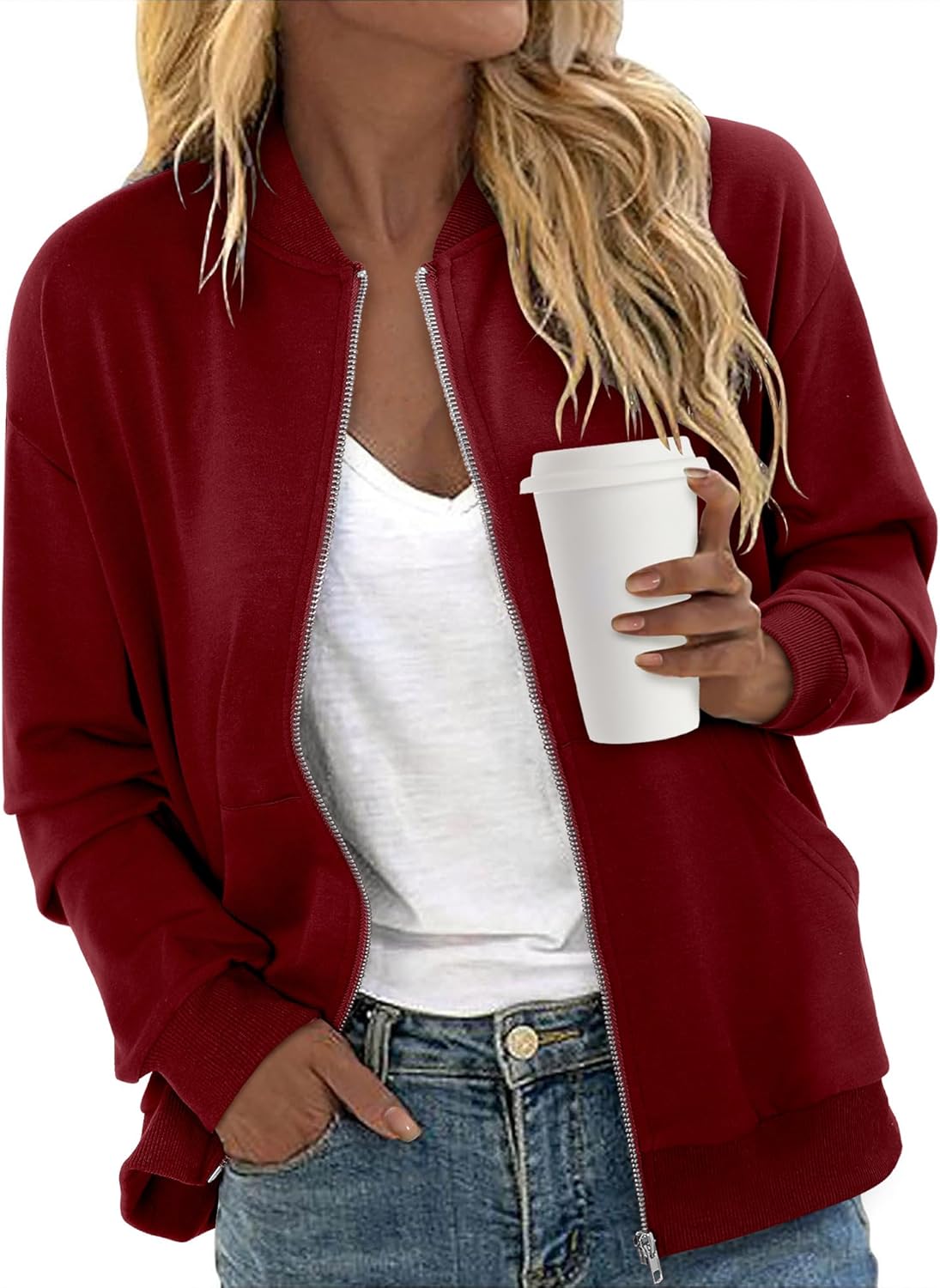 CRAZY GRID Women's Zip Up Jacket for Casual Fall Activities