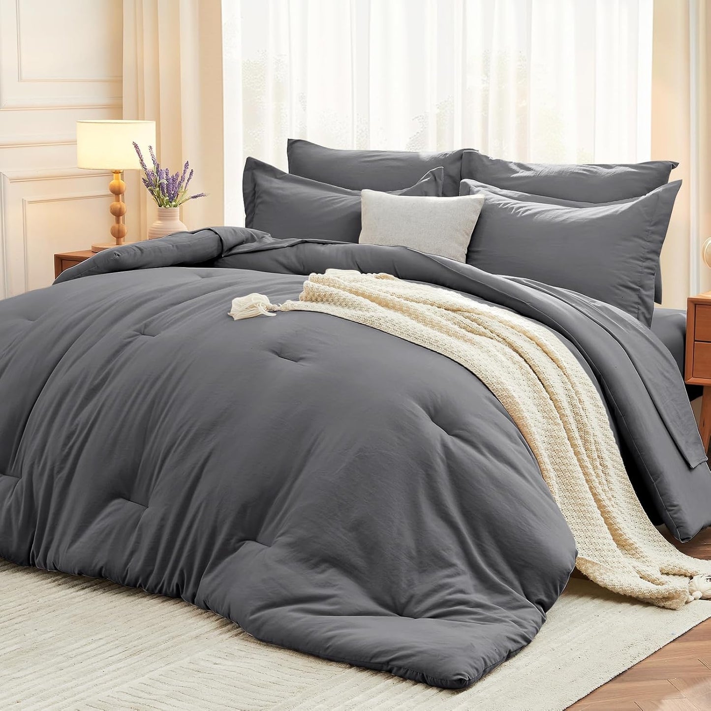 MUXHOMO 7 Pieces Queen Comforter Set for Ultimate Comfort