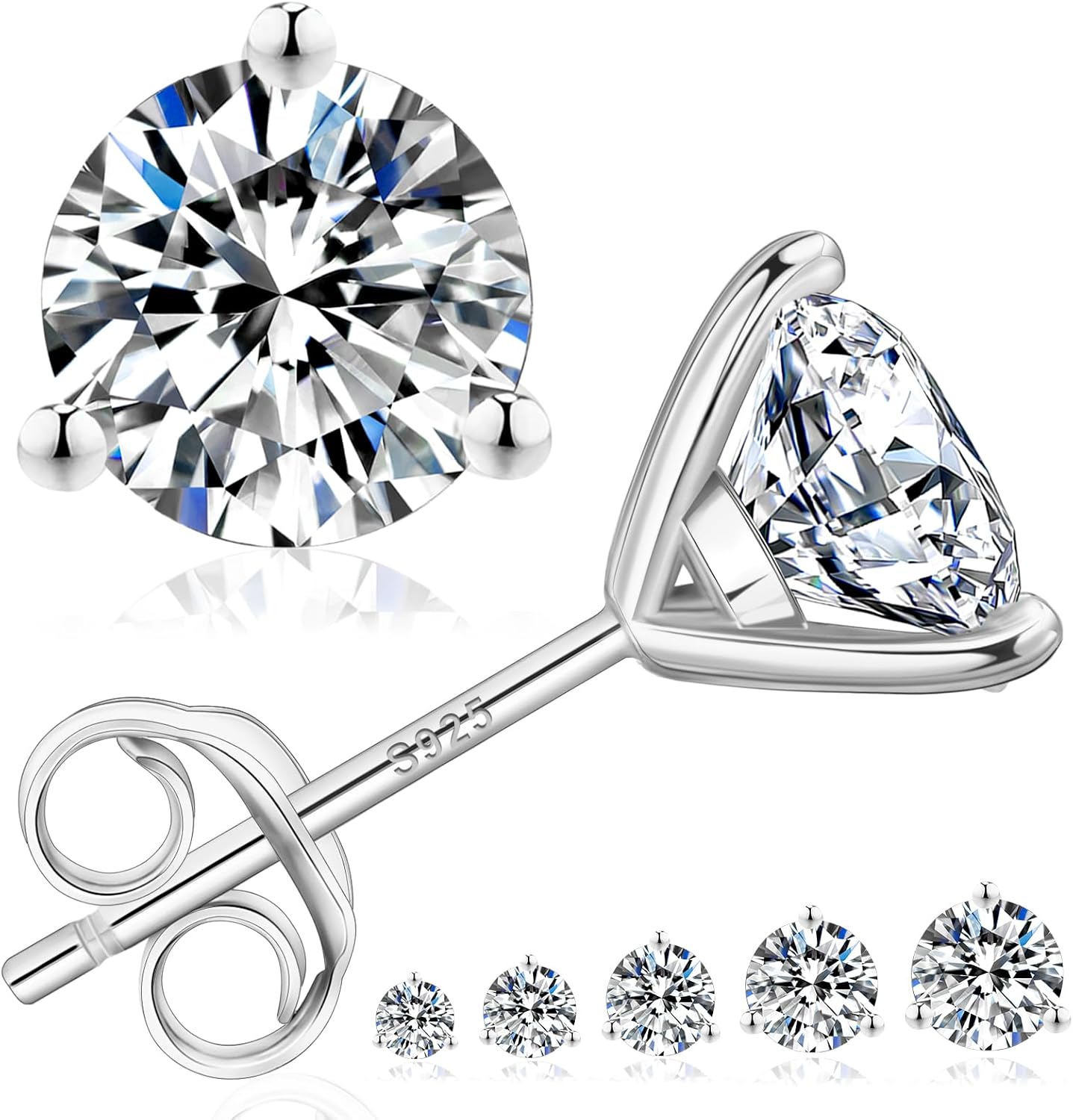 Moissanite Stud Earrings with D Color VVS1 Clarity and Gold