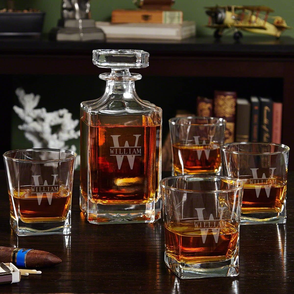 Personalized Whiskey Decanter Set with 4 Square Glasses Gift