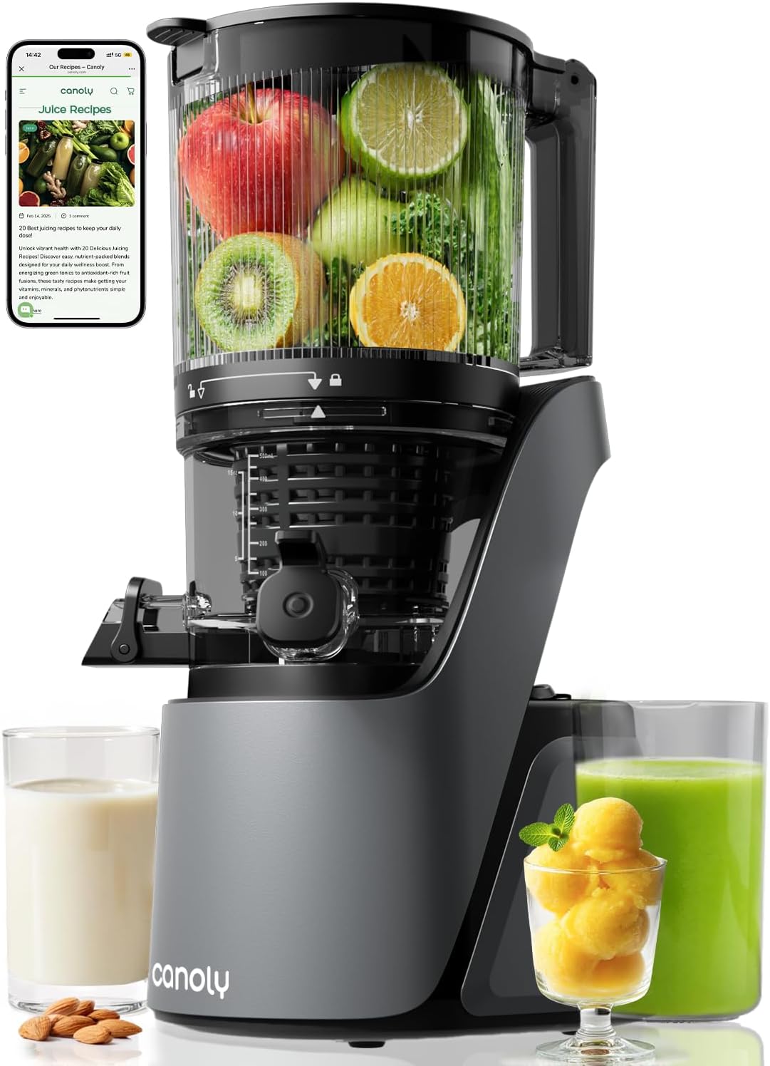 Canoly C16 Cold Press Juicer with 6in Wide Feed Chute