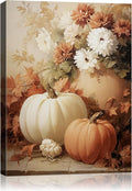 Fall Wall Art Pumpkin Floral Print Canvas - Cozy Autumn Decor