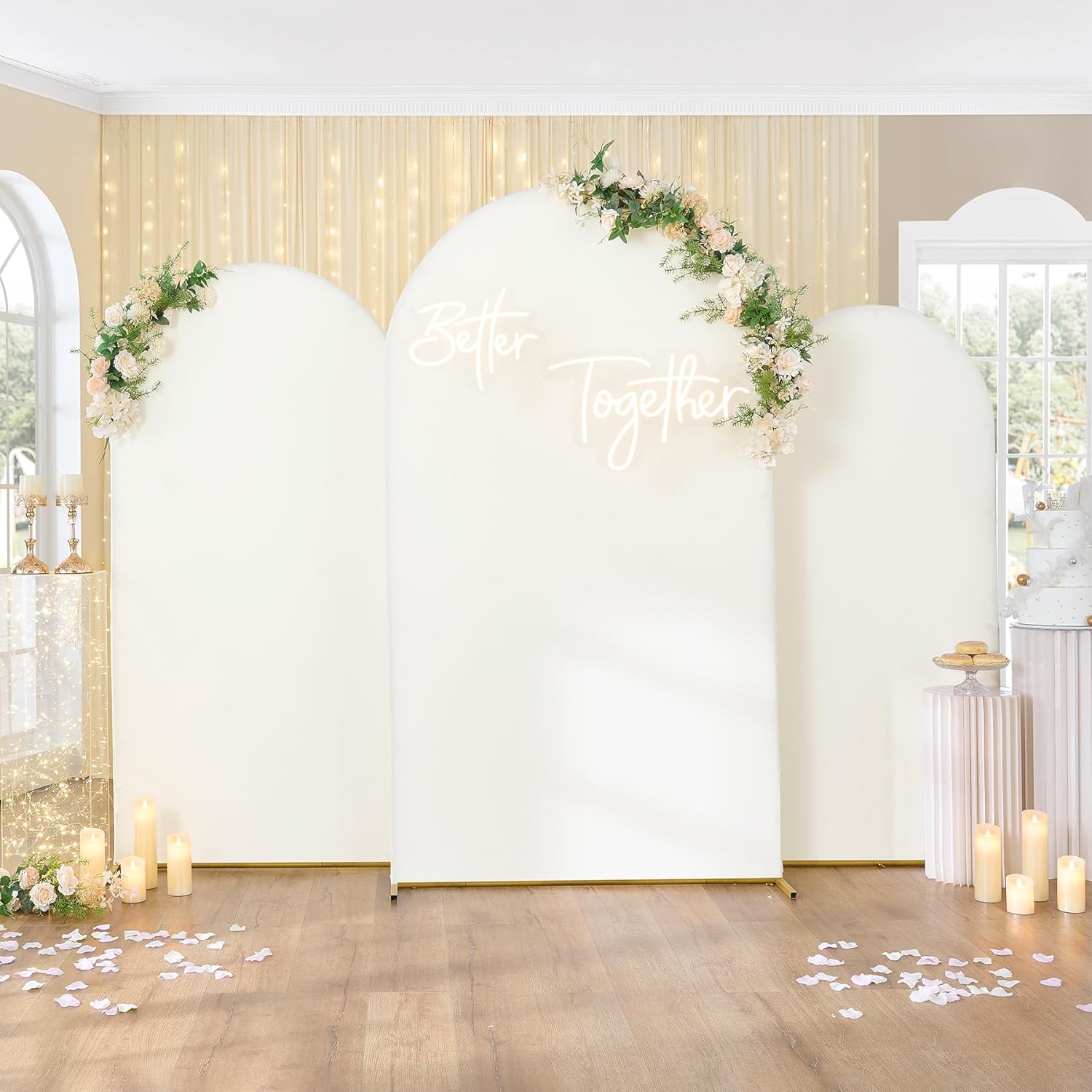 Ivory Wrinkle Free Arch Backdrop Cover Set for Events and Parties