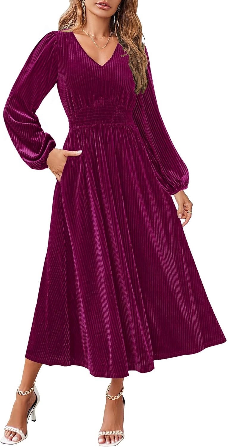ZESICA Women's Velvet Midi Dress for Elegant Evening Parties