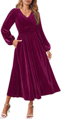 Elegant Velvet Midi Dress for Women - Flowy Evening Party Style