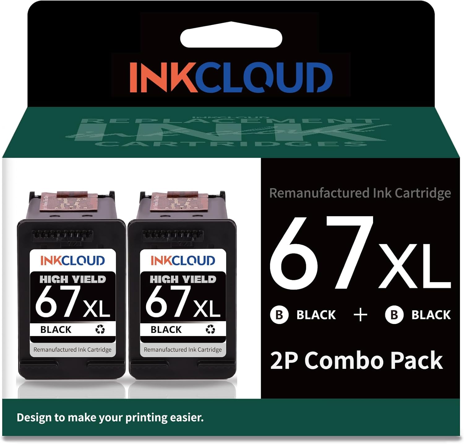 High-Yield Black Ink Cartridge Compatible with HP 67XL Printers
