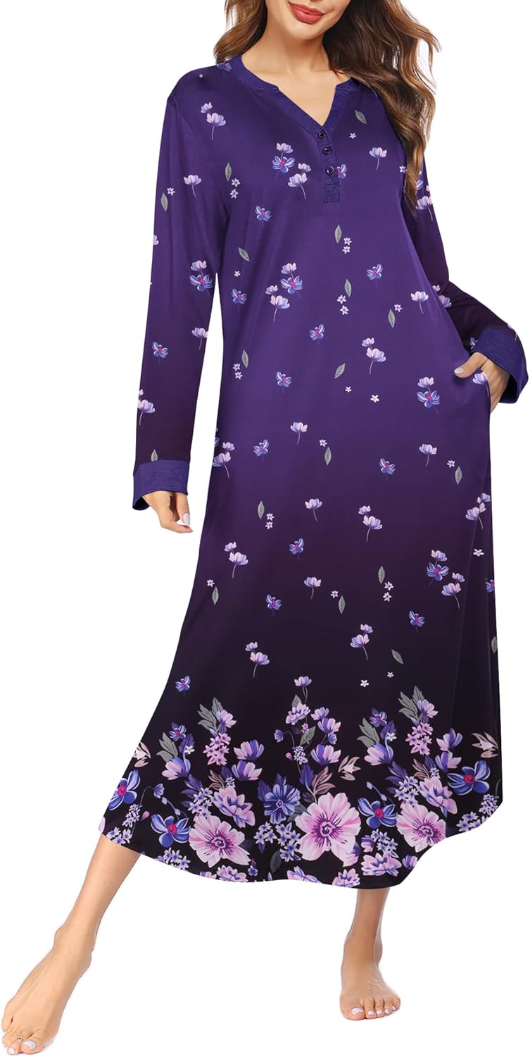 Ekouaer Womens Nightgown Long Loungewear with Pockets