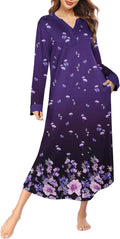 Women Long V Neck Nightgown Full Length Sleepshirt with Pockets